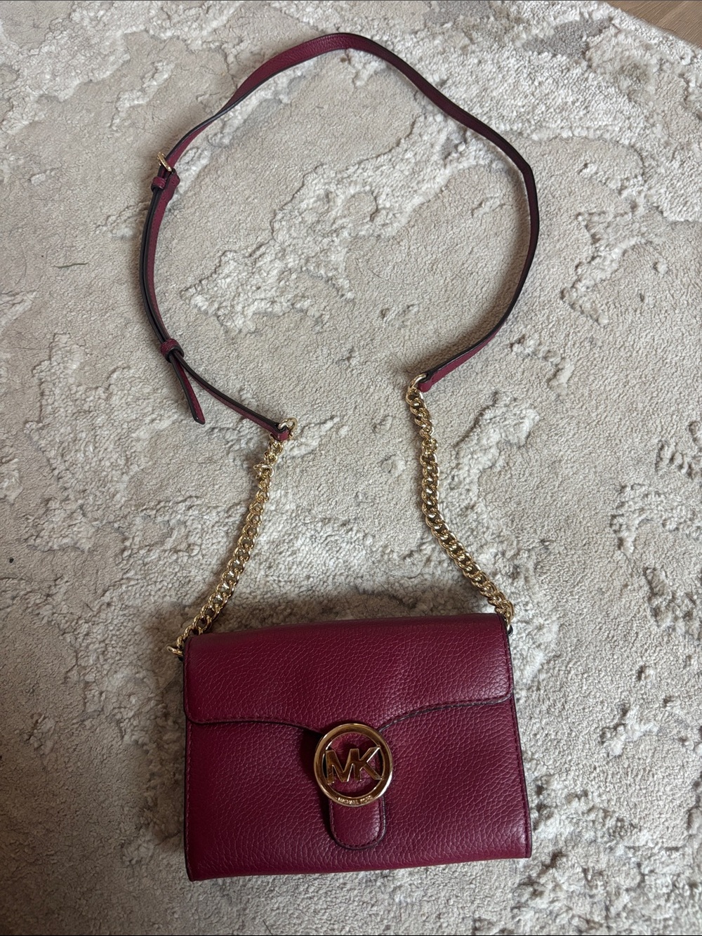 Michael Kors Wine Pebbled Leather Crossbody with Gold Hardware